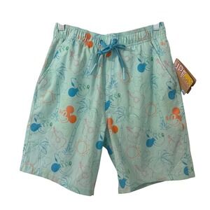 Disney Mickey Minnie Mouse Tropical Swim Trunks Mens S Mint Green UPF 50+ NWT